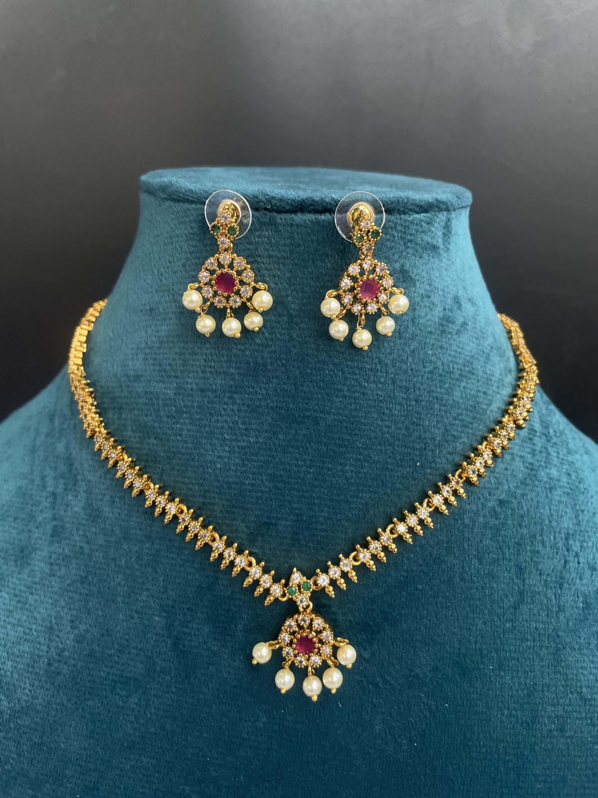 Simple AD Stone Necklace With Earrings AJP2025-413