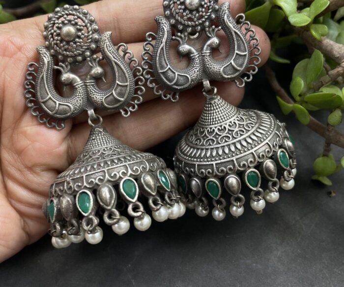 German Silver Oxidised Jhumkas Earring AJP2023-146