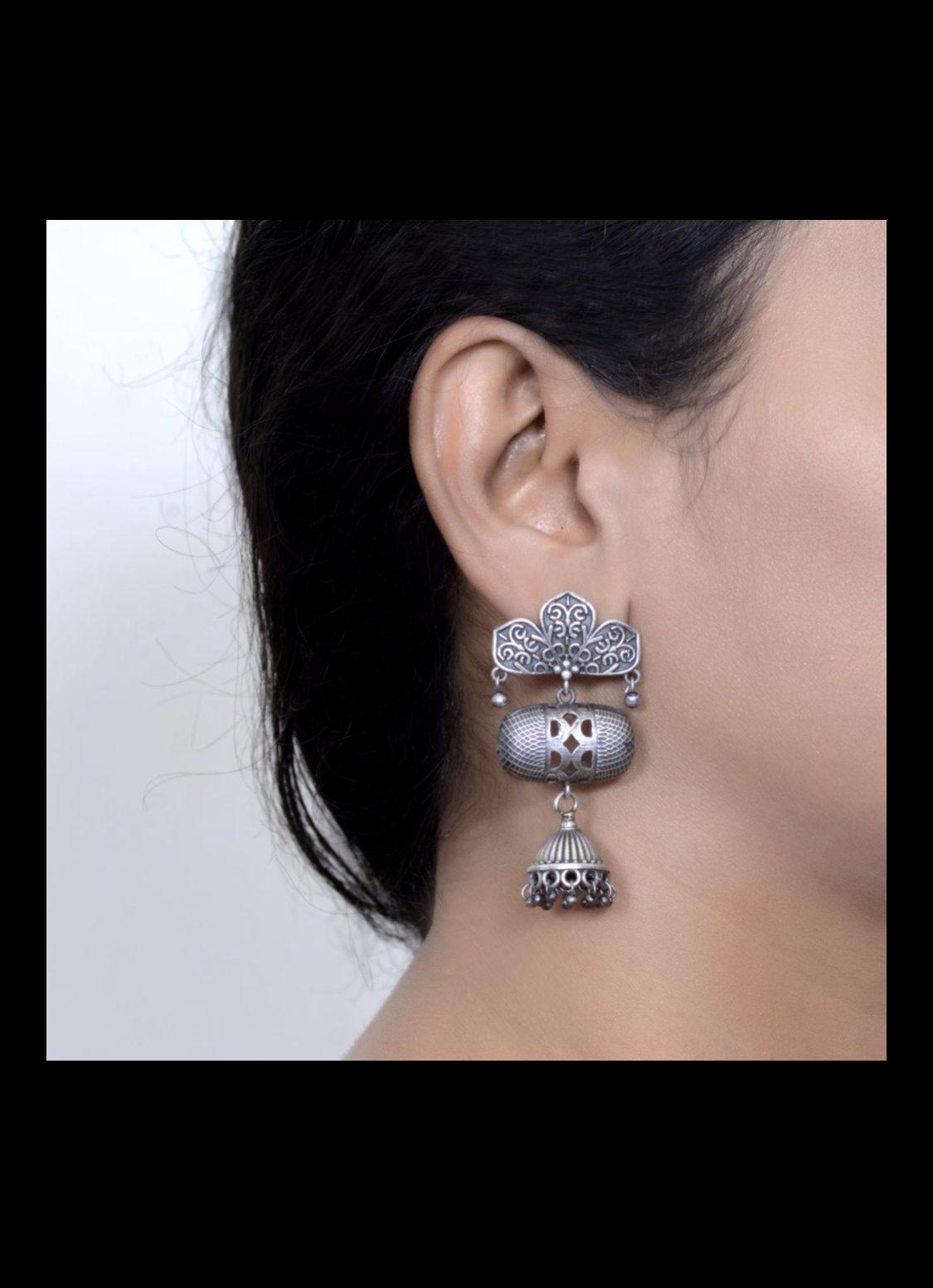 Silver Oxidised Earrings AJP2023-97 - Image 2