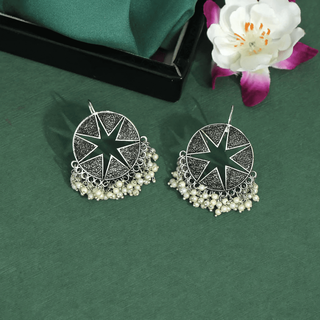 Silver Color Oxidised Earrings AJP2023-23 - Image 2