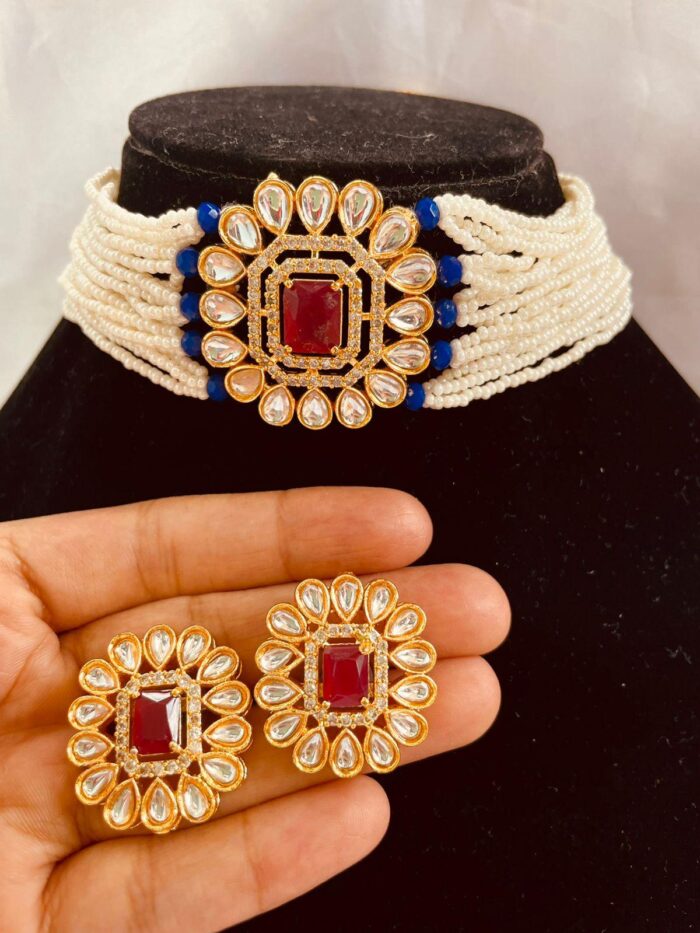 Women White & Gold-Plated Kundan Choker Necklace AJP2023-187