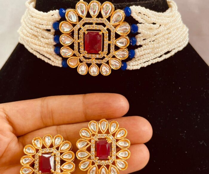 Women White & Gold-Plated Kundan Choker Necklace AJP2023-187