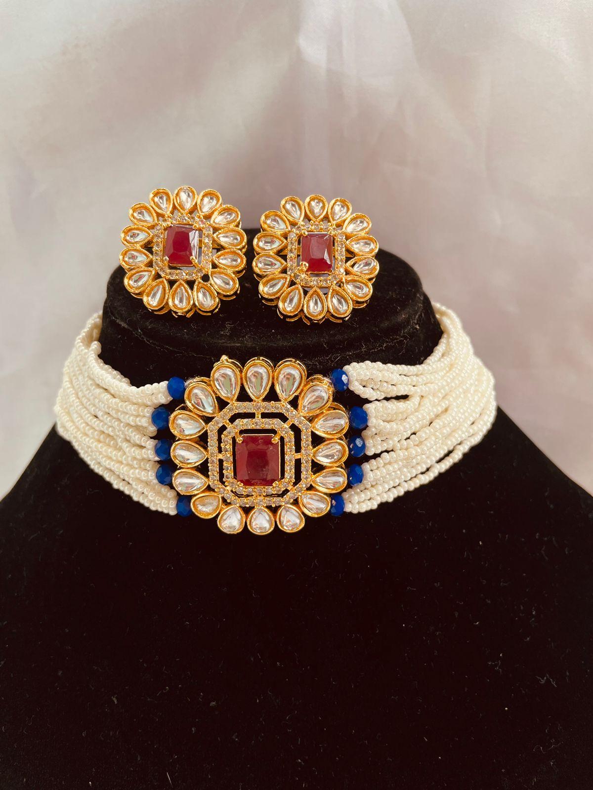Women White & Gold-Plated Kundan Choker Necklace AJP2023-187 - Image 2
