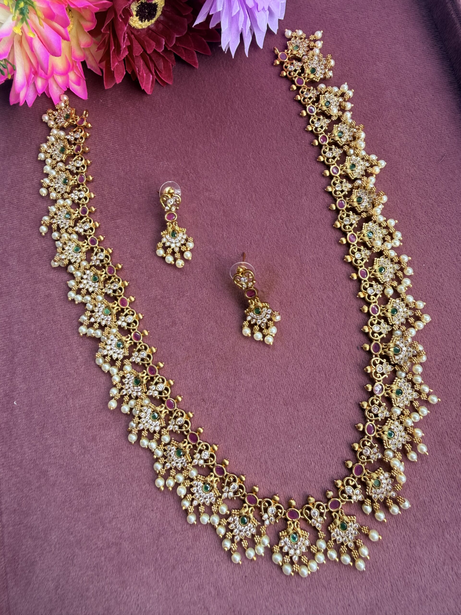 Long guttapaslu Har Necklace With Earrings AJP2026-1003 - Image 3