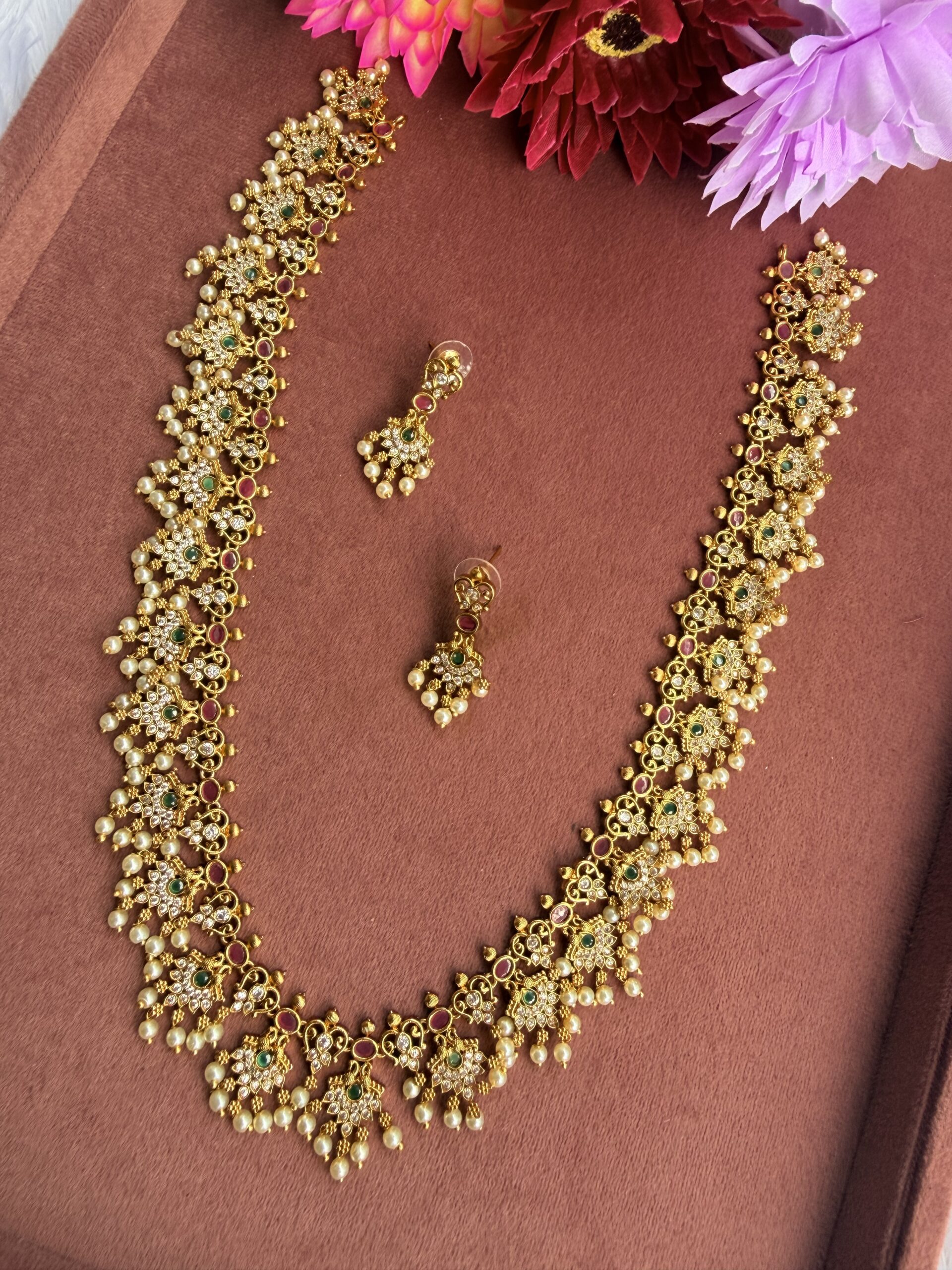 Long guttapaslu Har Necklace With Earrings AJP2026-1003 - Image 4