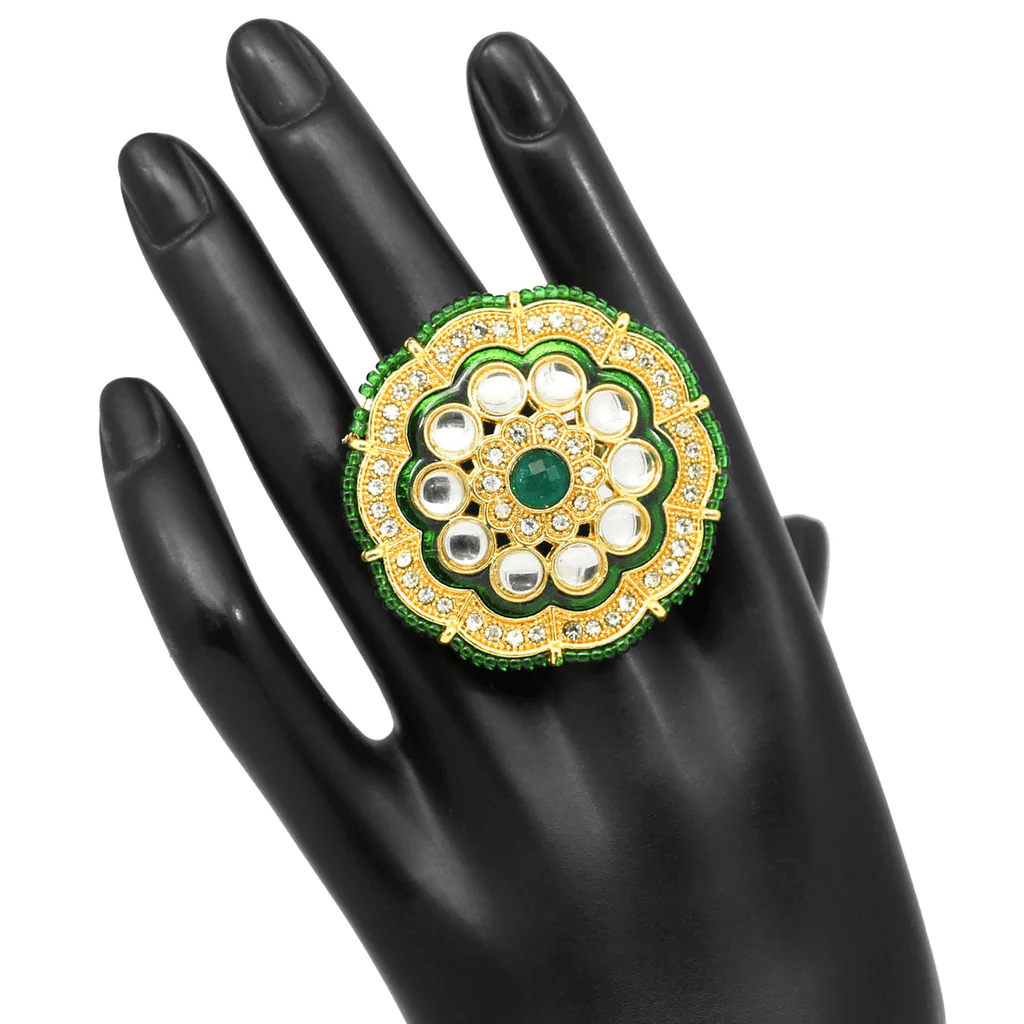 Green Color Kundan Meenakari Finger Ring AJP2023-29
