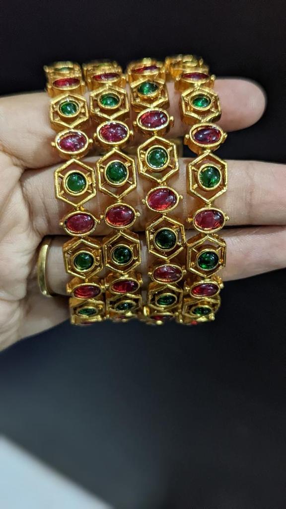 Gold Toned Kempu Stone Bangles AJP2022-50 - Image 2