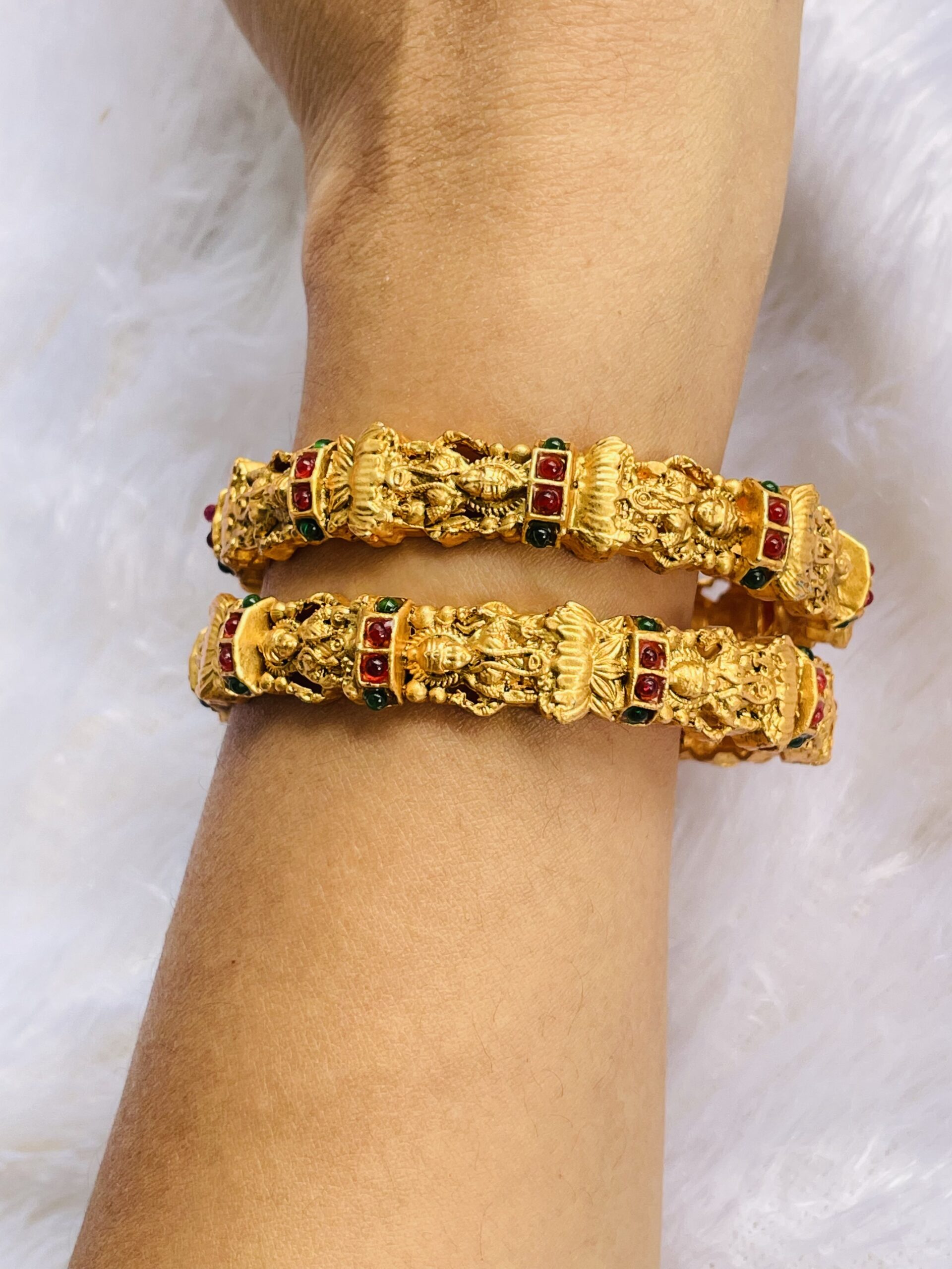 Gold Plated Laxmi Kada (set of 2) AJP2022- 48 - Image 4