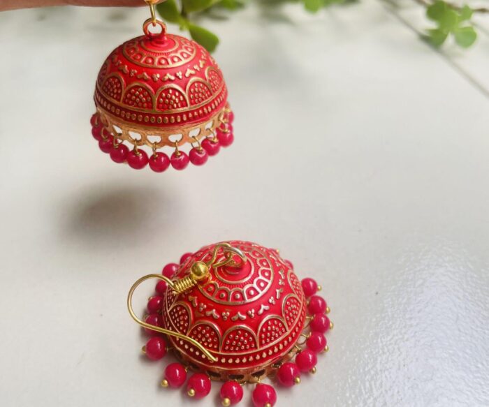 Matt Finished Traditional Meenakari Jhumkas Earring AJP2023- 178