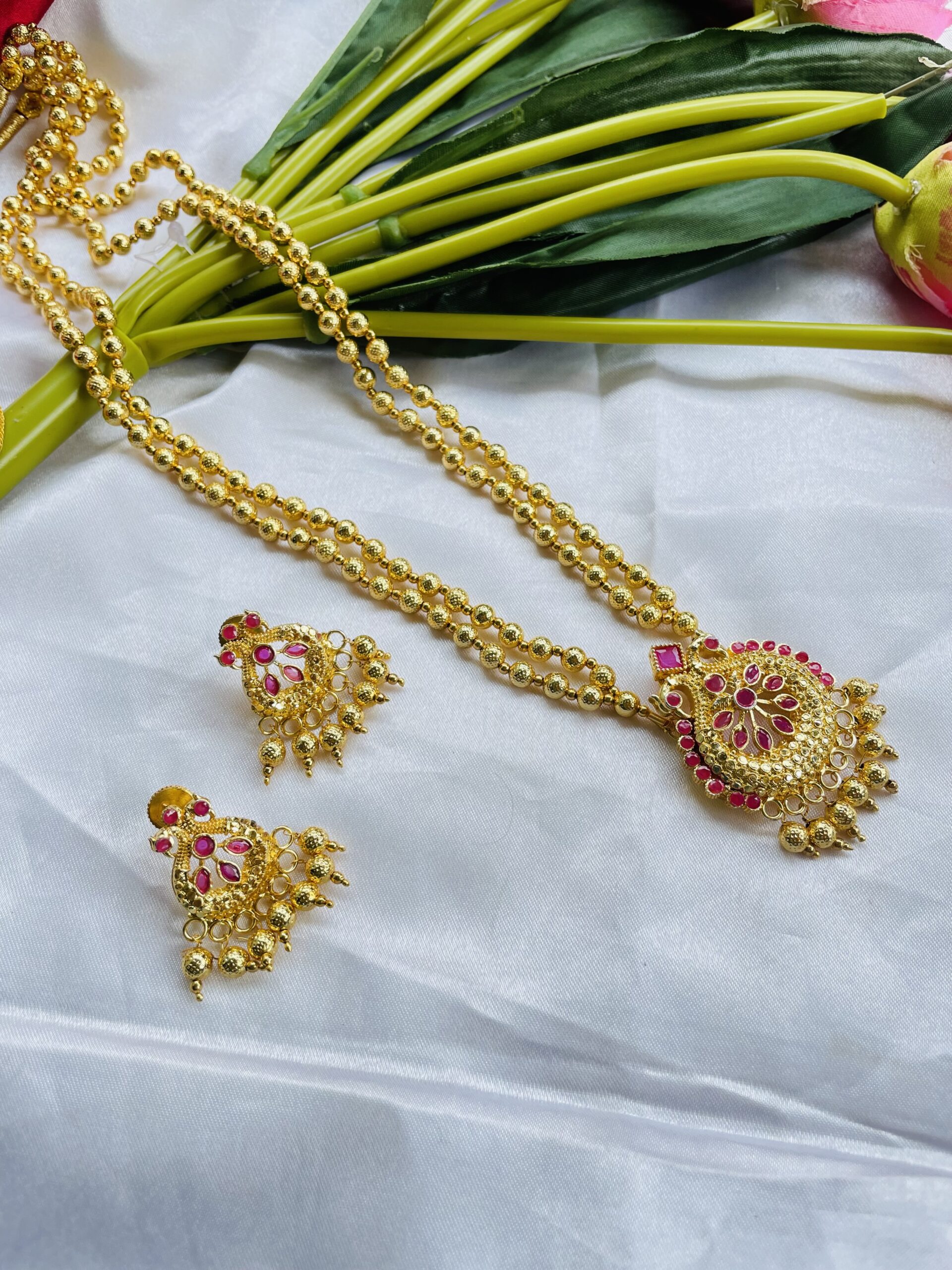 Chandrika Golden Maala With Earrings AJP2024-40 - Image 2