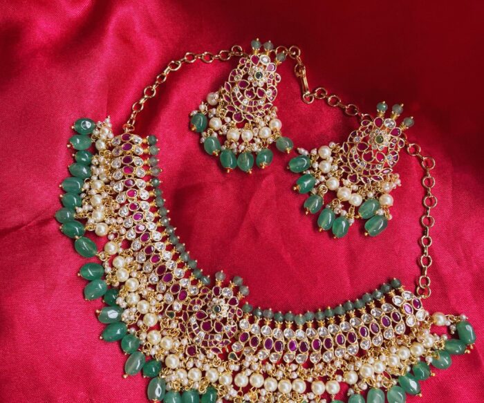 Guttapusalu Kemp Stone Necklace With Earrings AJP2023-262