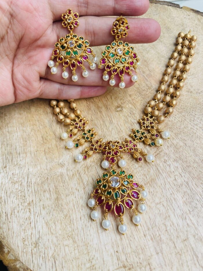 Real Kemp Stone Necklace With Earrings AJP2023- 158