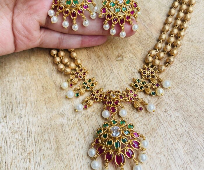 Real Kemp Stone Necklace With Earrings AJP2023- 158