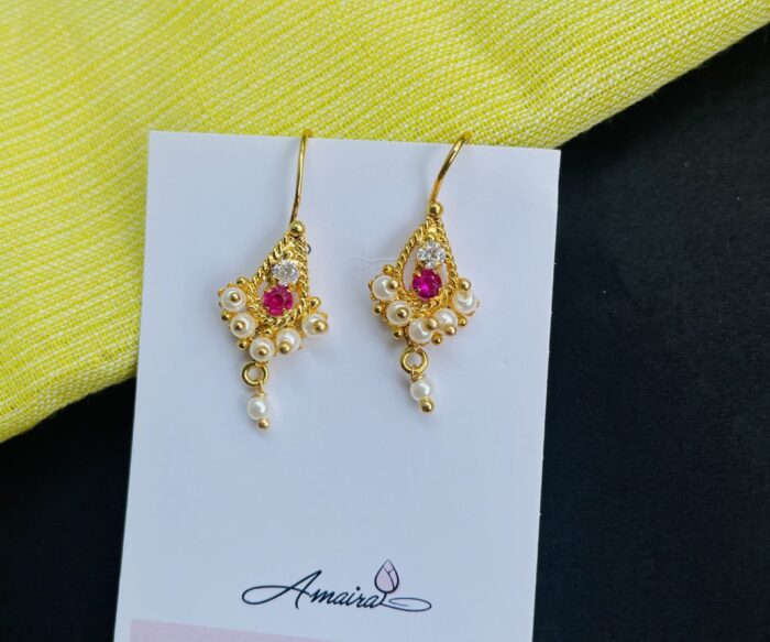 Golden Colour Studded Pink Stone Traditioanl Bugadi Earrings For Women/Girls AJP2023-246