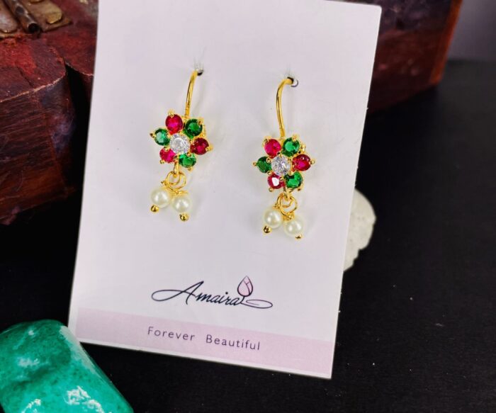 Green-Pink Colour Traditional Bugadi Earrings AJP2023-215