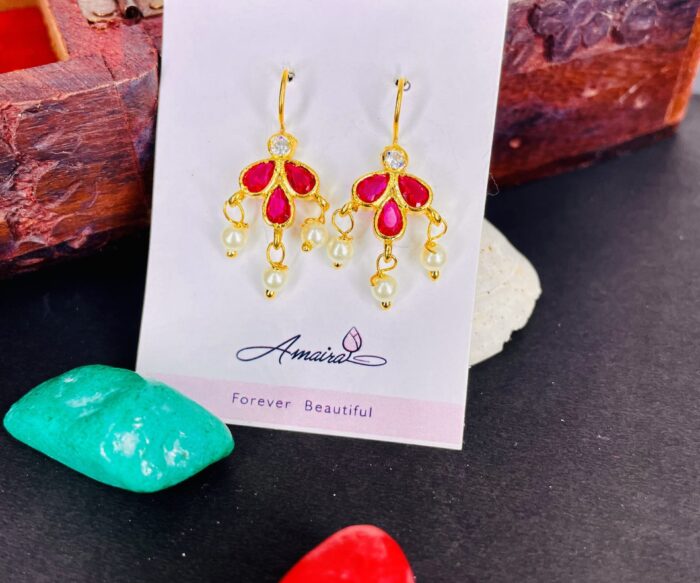 Golden Colour Studded Pink Stone Traditioanl Bugadi Earrings For Women/Girls AJP2023-216