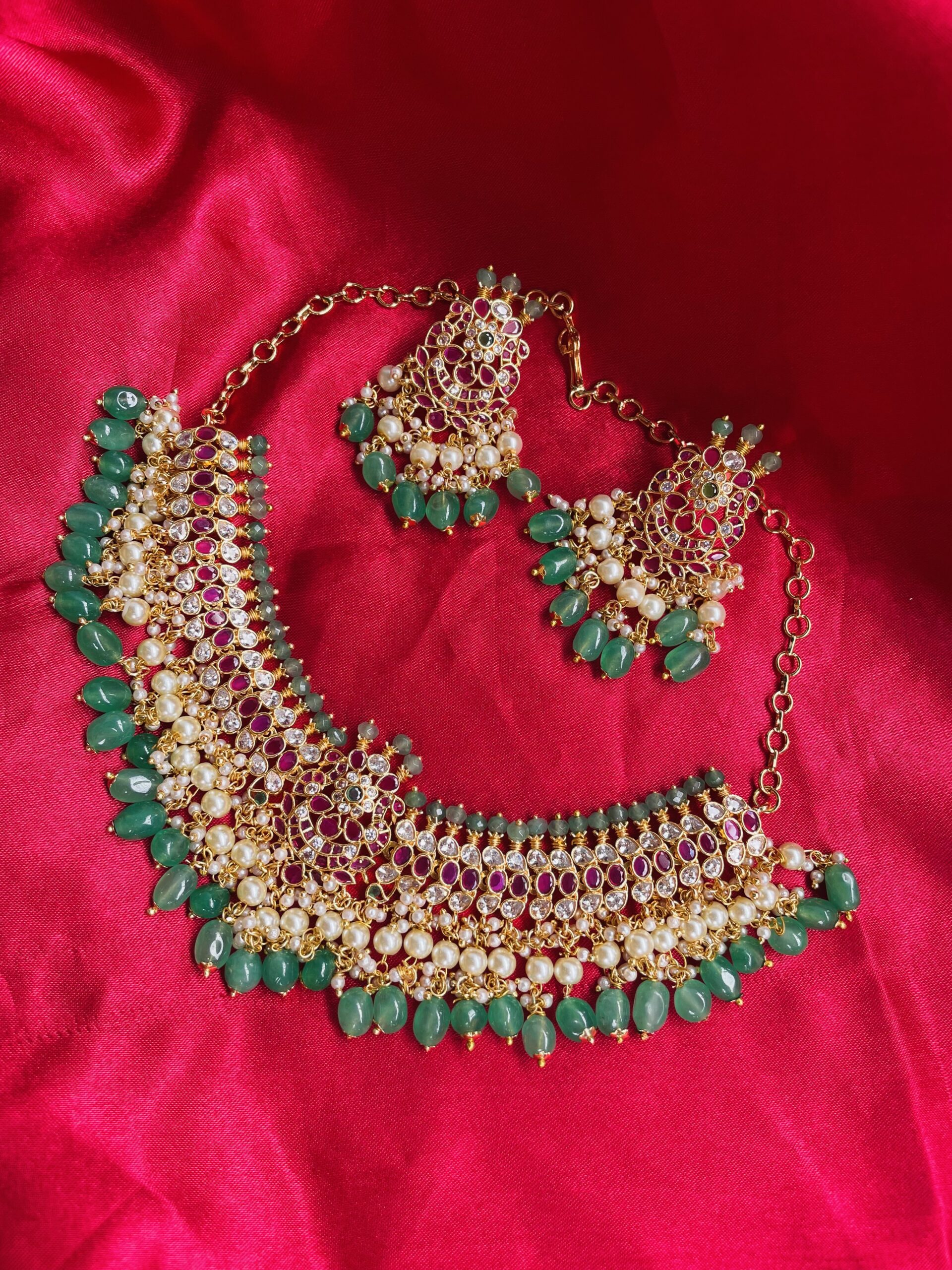 Guttapusalu Kemp Stone Necklace With Earrings AJP2023-262 - Image 2
