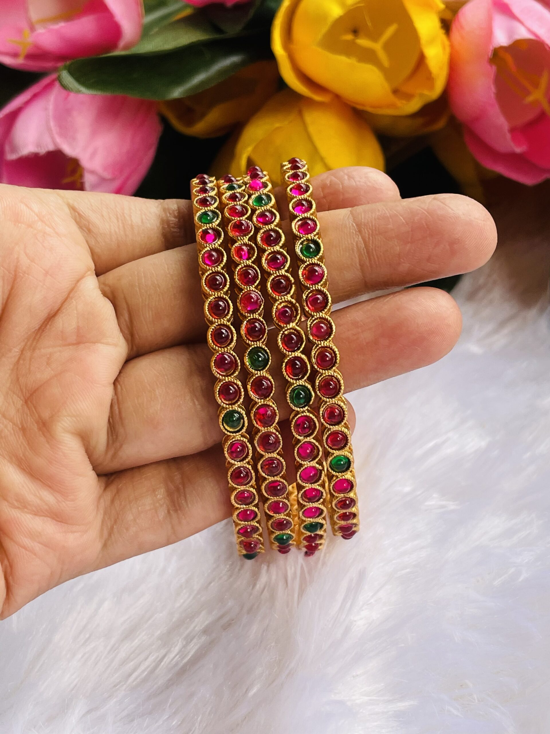 Gold Toned Pure Kemp Stone Bangles AJP2024-01