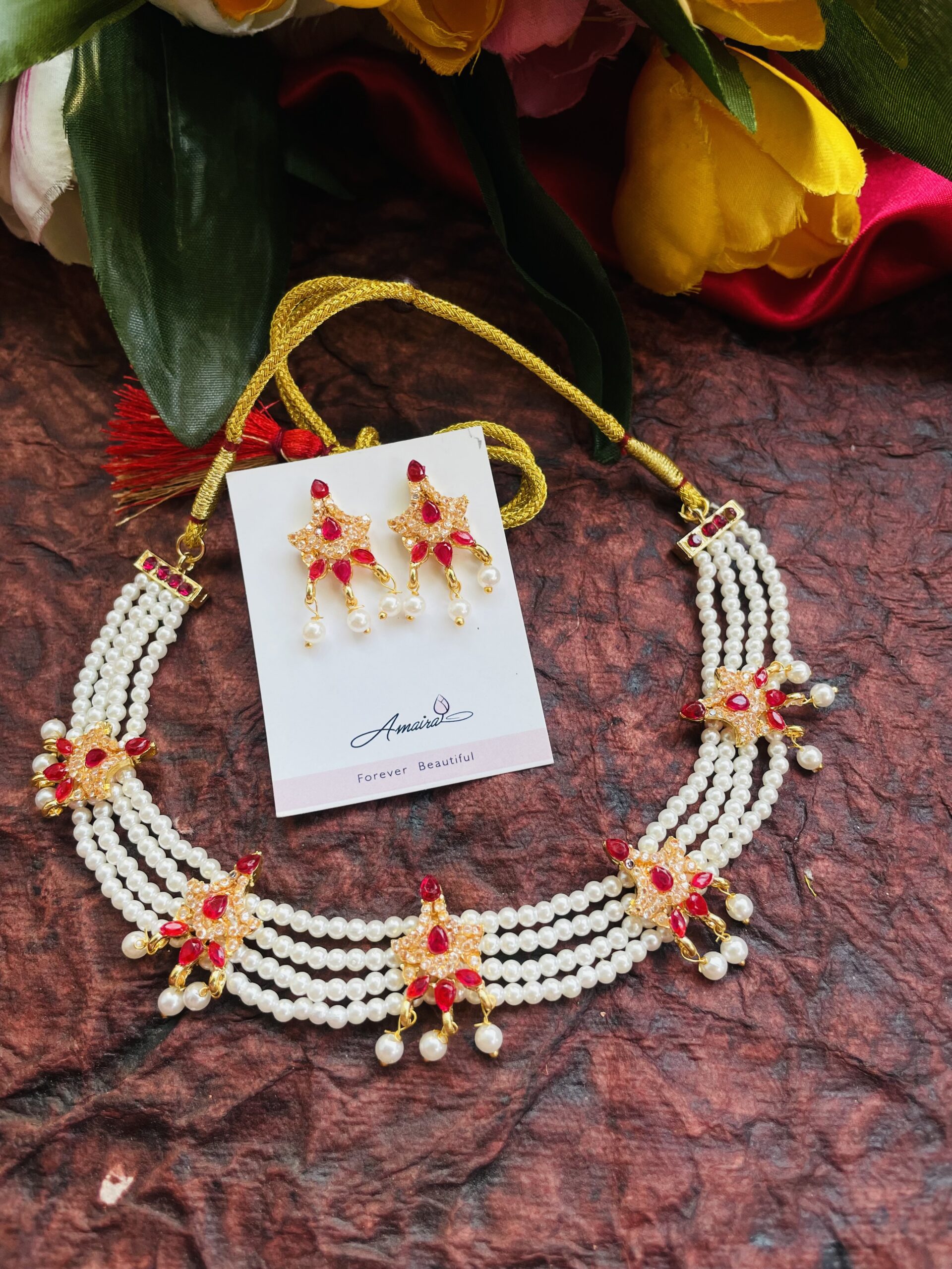 Four Layered Necklace With Earrings AJP2024-101 - Image 2
