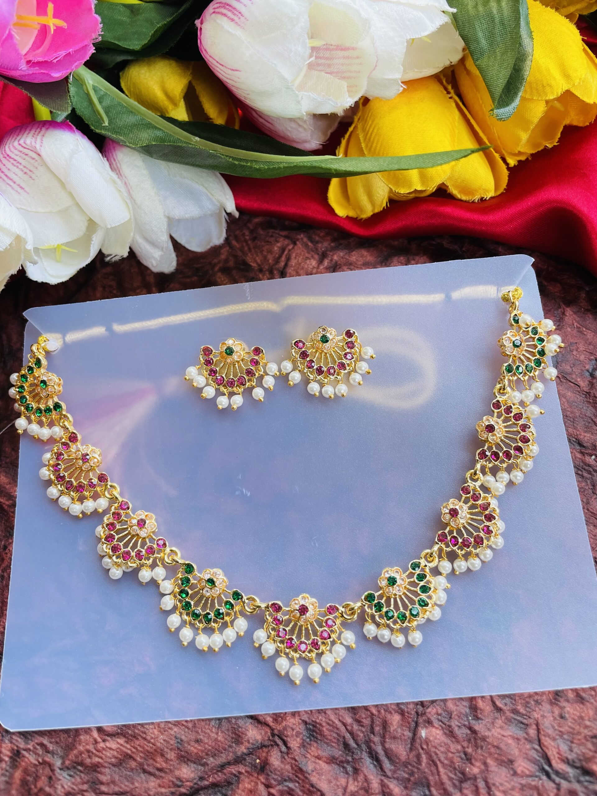 Half Moon Style Necklace With Earrings AJP2024-80 - Image 2