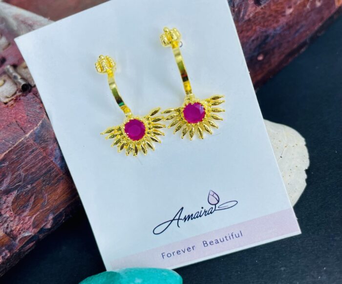 Golden Colour Studded White Stone Traditioanl Bugadi Earrings AJP2023-213