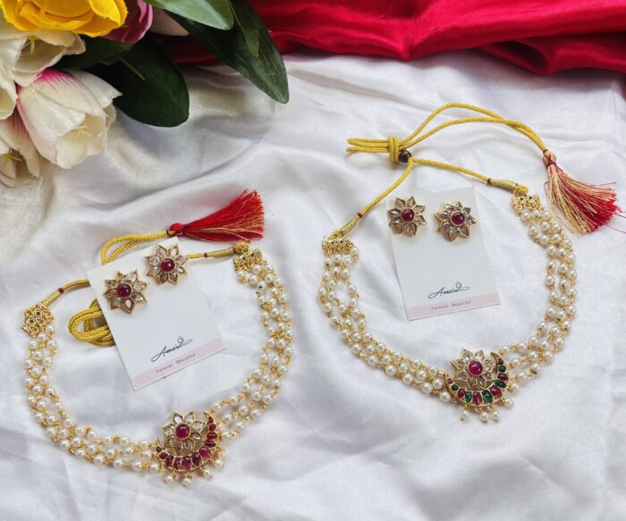 Pearls Kemp Choker With Earrings AJP2024-39