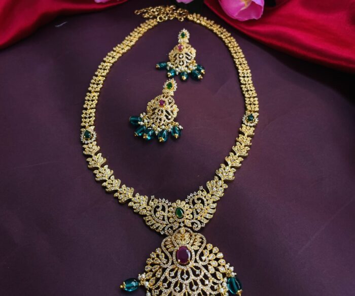 AD Stone Long Necklace With Earrings AJP2023-339