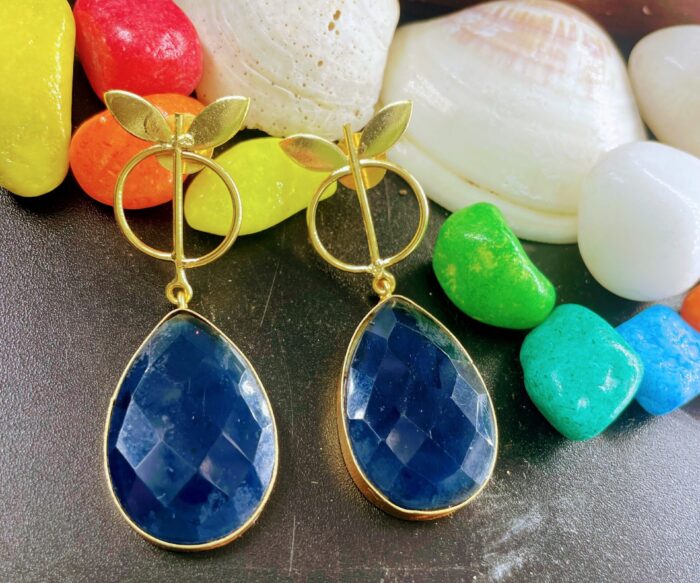 Women Blue Floral Long Drop Earrings AJP2023-197