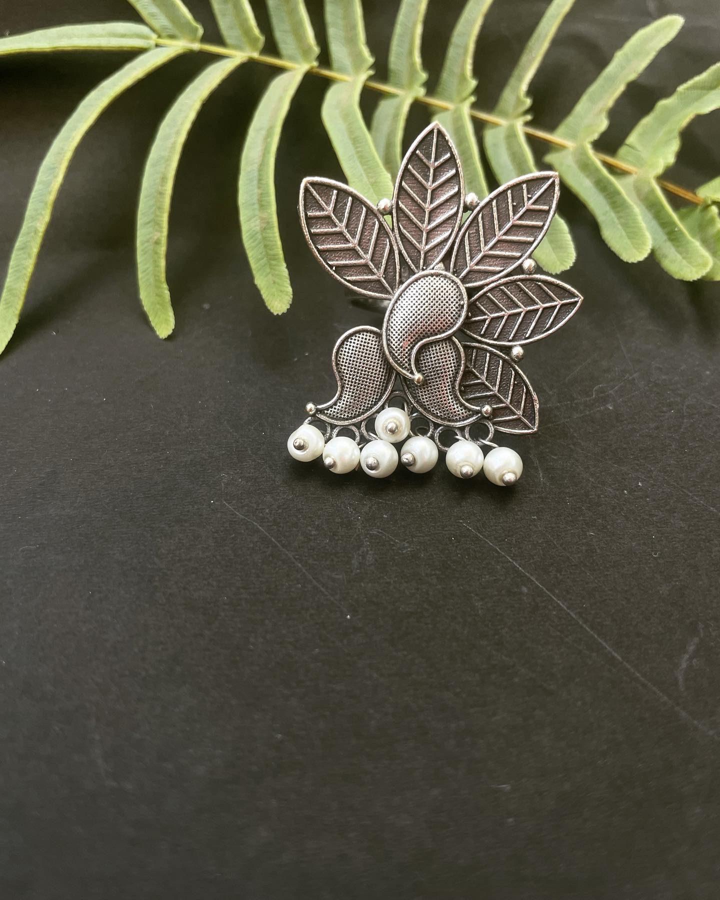Lotus Silver Look Oxidised Ring AJP2023-81 - Image 2