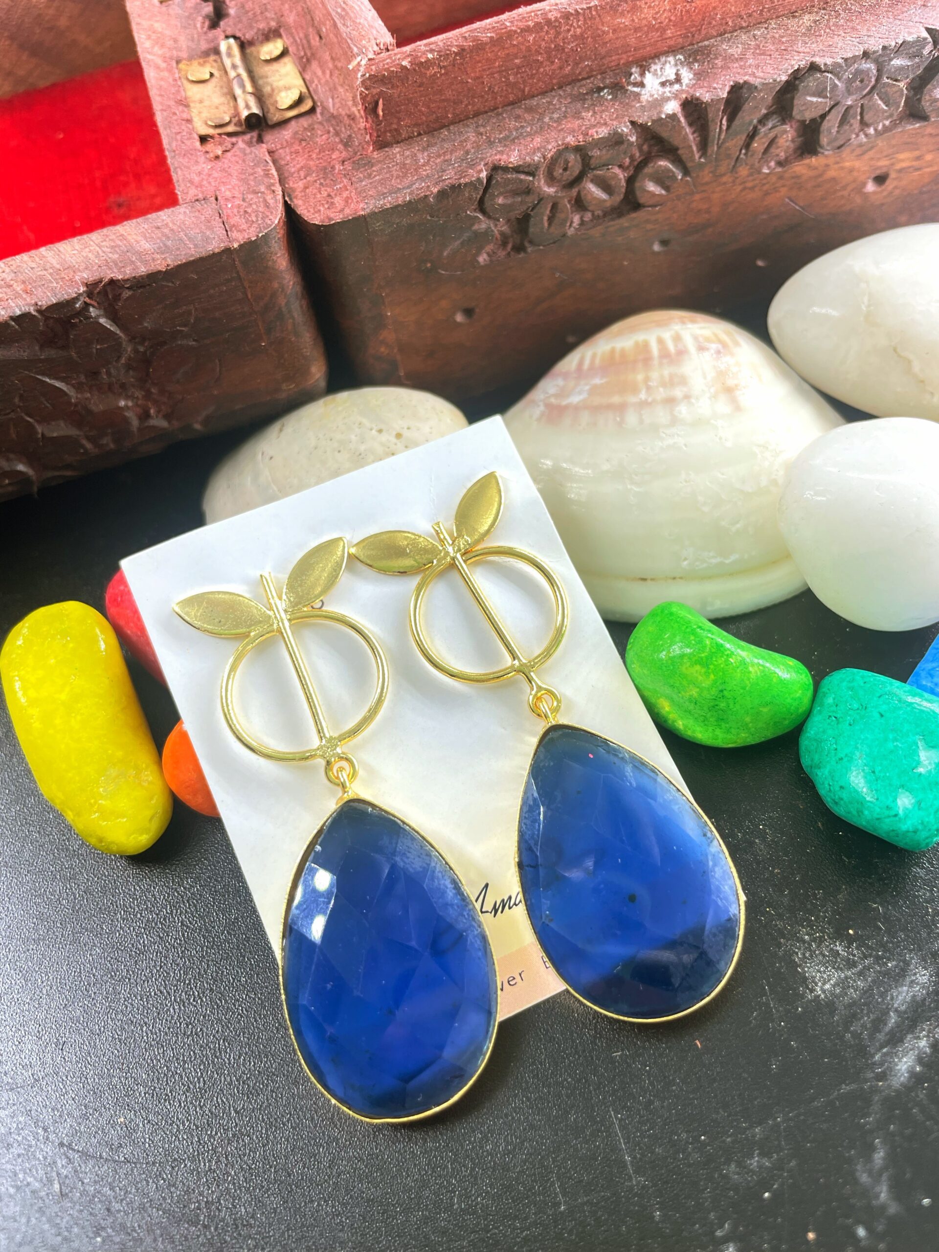 Women Blue Floral Long Drop Earrings AJP2023-197 - Image 2