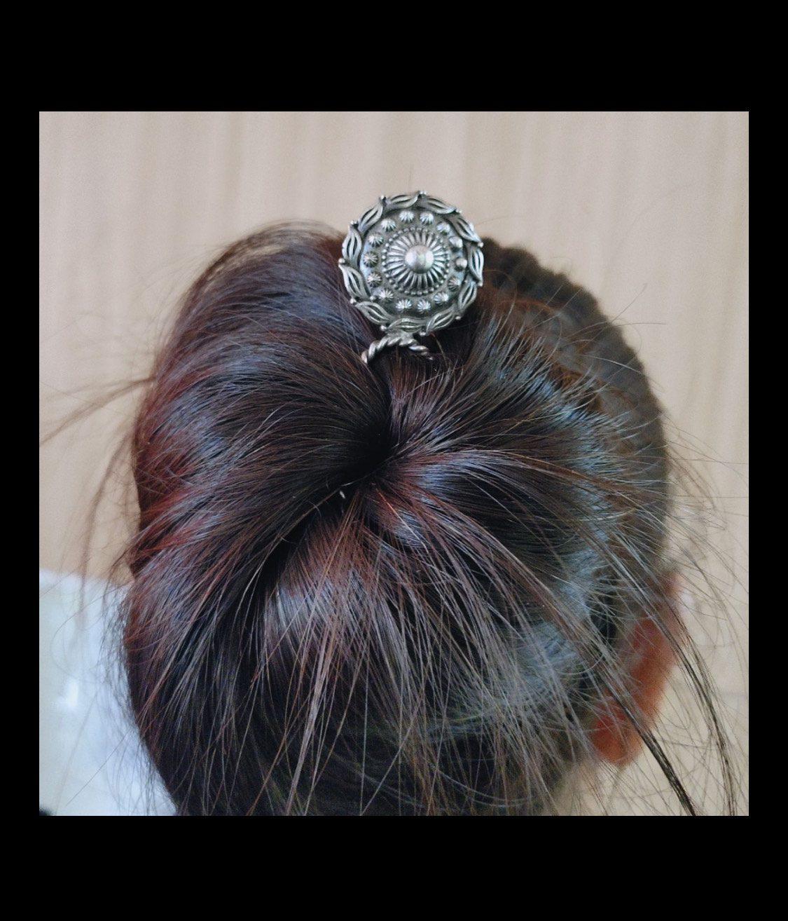 Silver Oxidised Hair Pin AJP2023-111 - Image 2