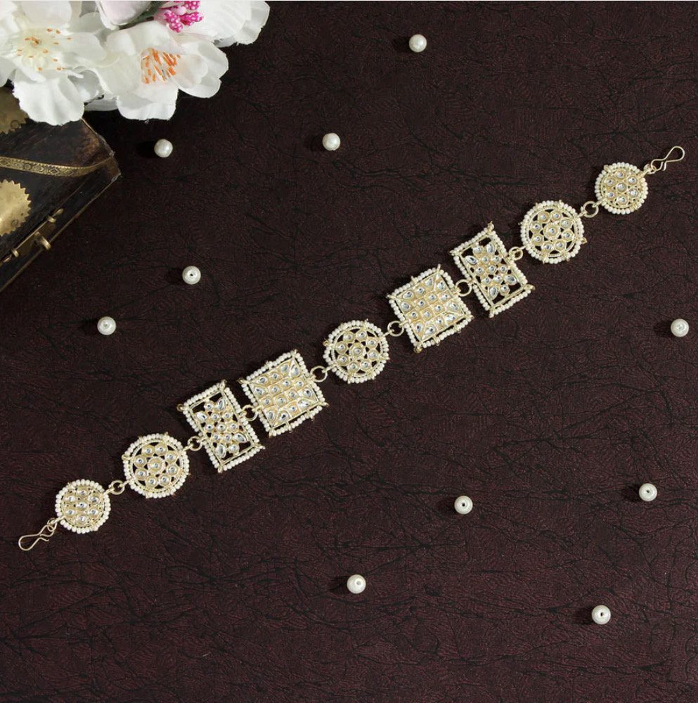 White Color Kundan Matha Patti AJP2023-16