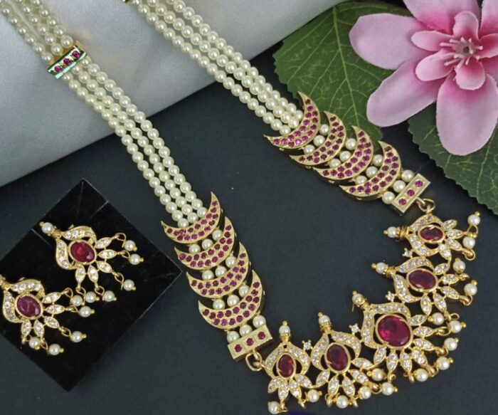 Traditional Maharashtrian Chinchpeti Moti Necklace Long Chinch Peti 3 Line AJP2023-250