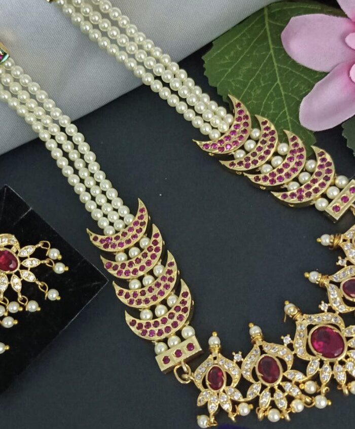 Traditional Maharashtrian Chinchpeti Moti Necklace Long Chinch Peti 3 Line AJP2023-250