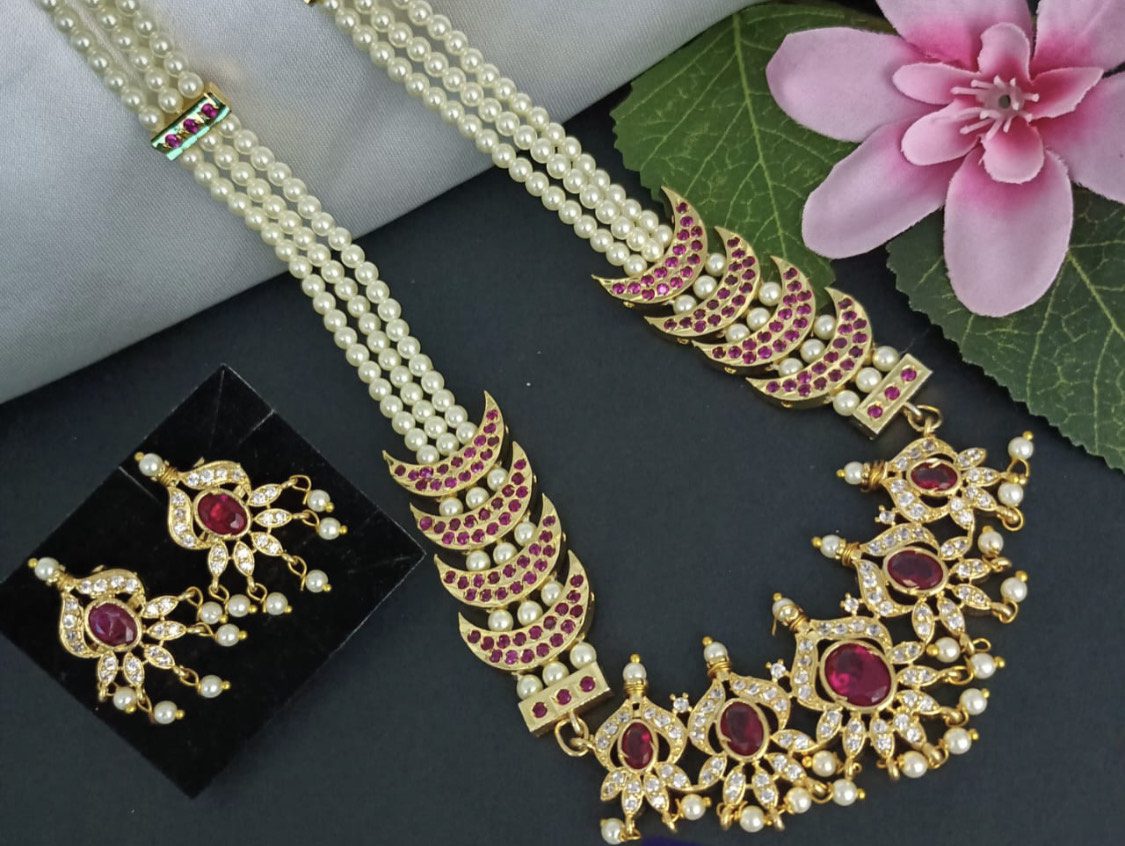 Traditional Maharashtrian Chinchpeti Moti Necklace Long Chinch Peti 3 Line AJP2023-250