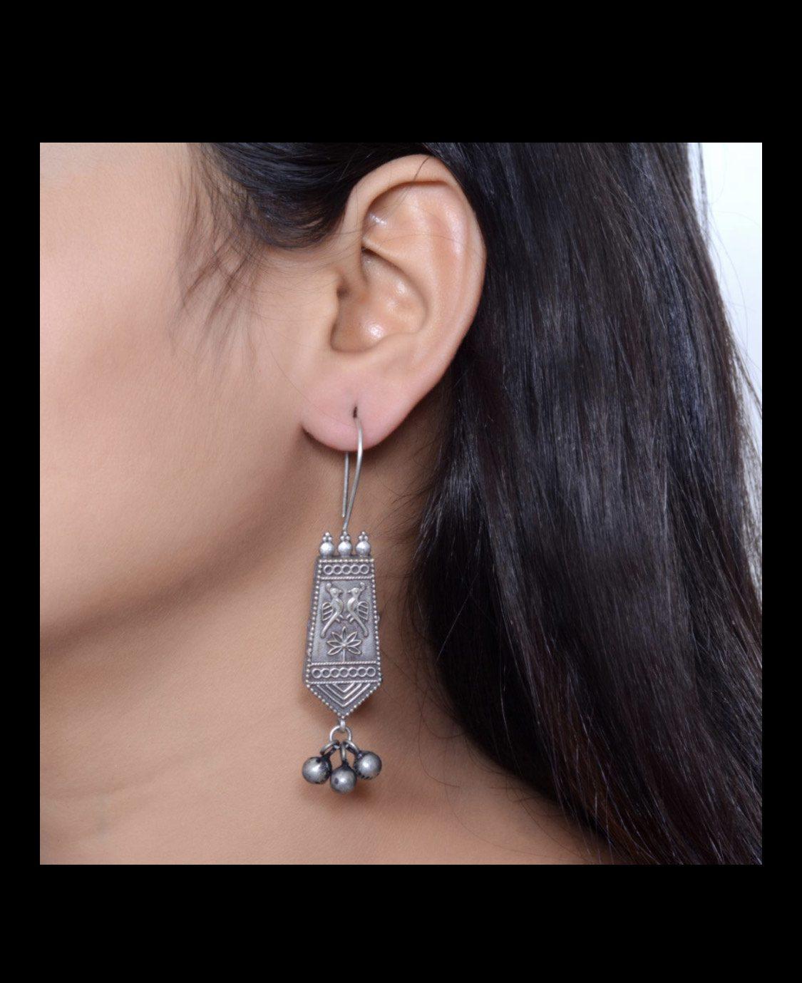 German Silver Oxidised Hook Style Earrings AJP2023-128