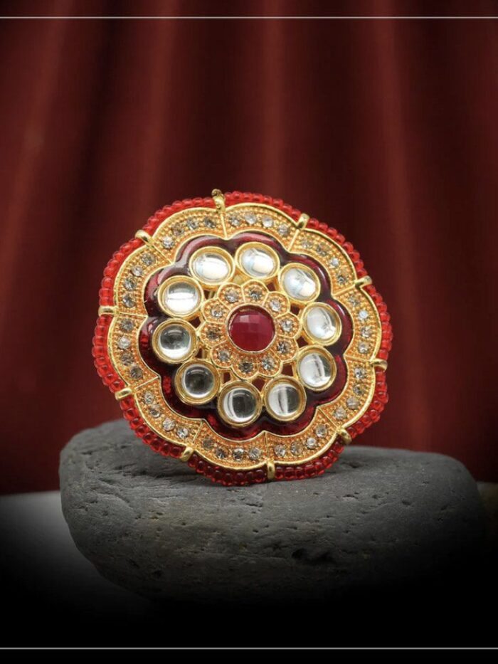 Red Color Kundan Meenakari Finger Ring AJP2023-30