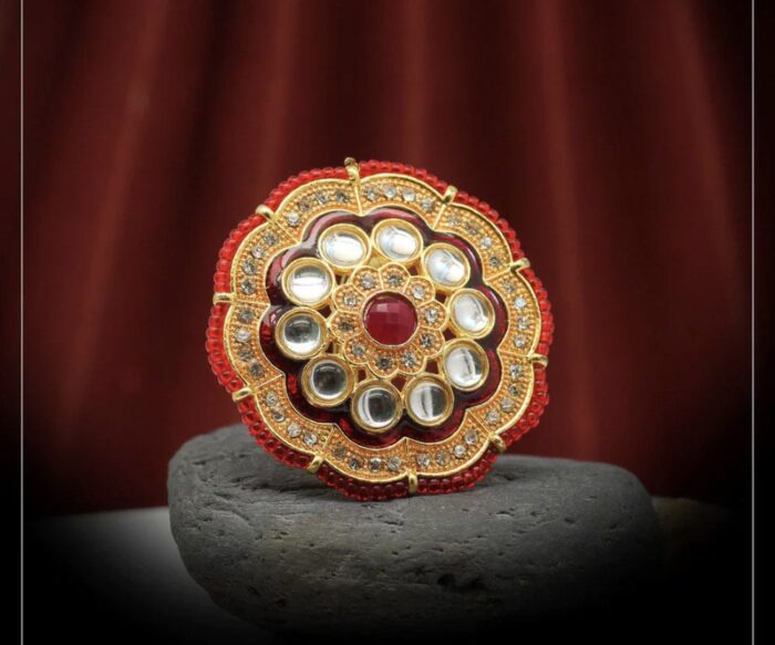 Red Color Kundan Meenakari Finger Ring AJP2023-30