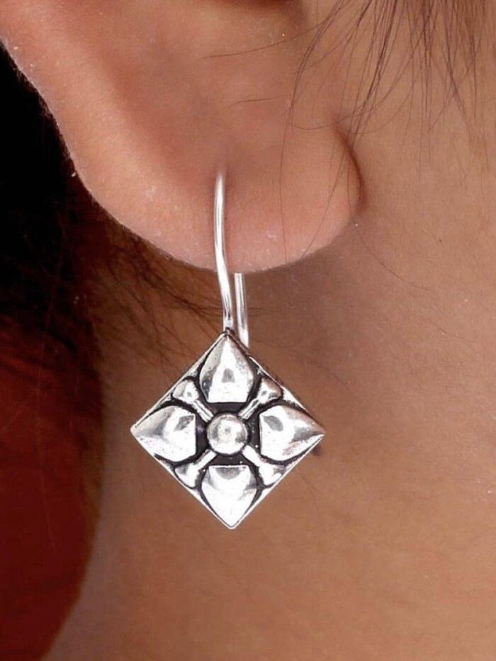 Square Shape Oxidised Silver Plated Stud Earrings AJP2023-176