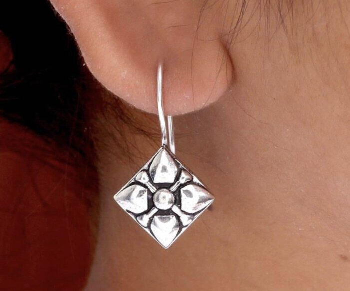 Square Shape Oxidised Silver Plated Stud Earrings AJP2023-176