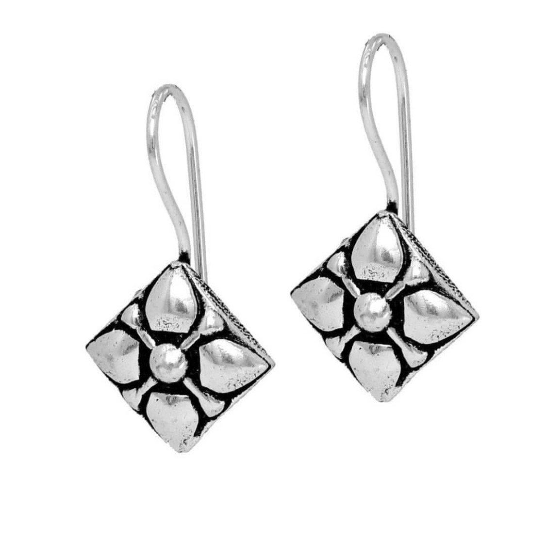 Square Shape Oxidised Silver Plated Stud Earrings AJP2023-176 - Image 2