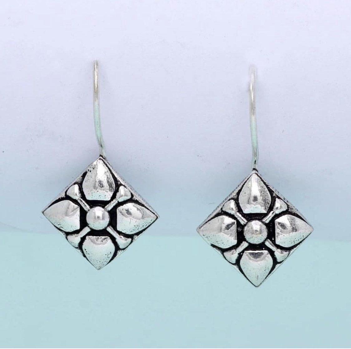 Square Shape Oxidised Silver Plated Stud Earrings AJP2023-176 - Image 3
