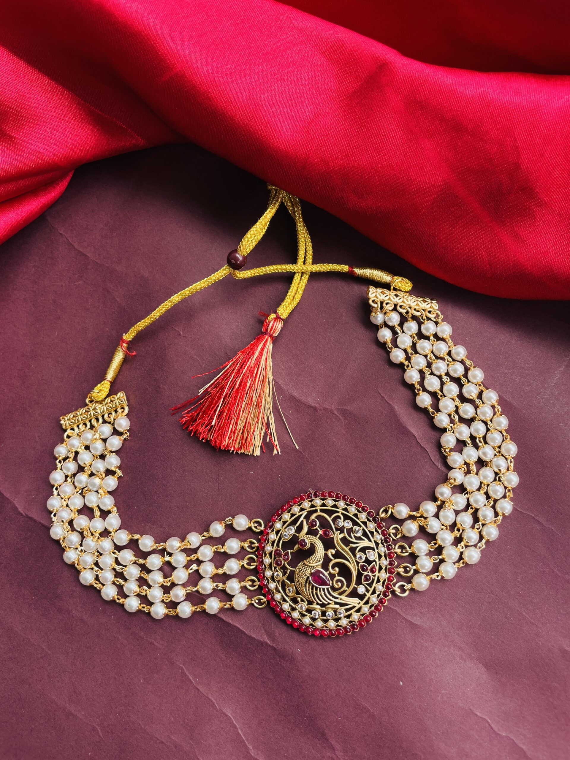 Pearls Peacock Choker Necklace With Earrings AJP2024-138 - Image 3
