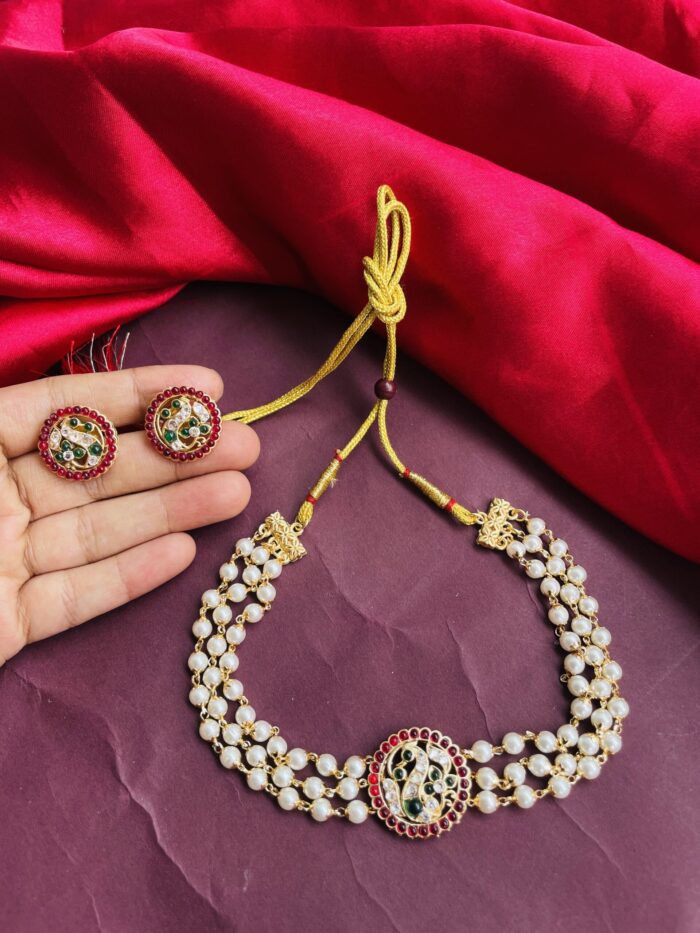 Peacock Pearls Choker With Earrings AJP2024-139