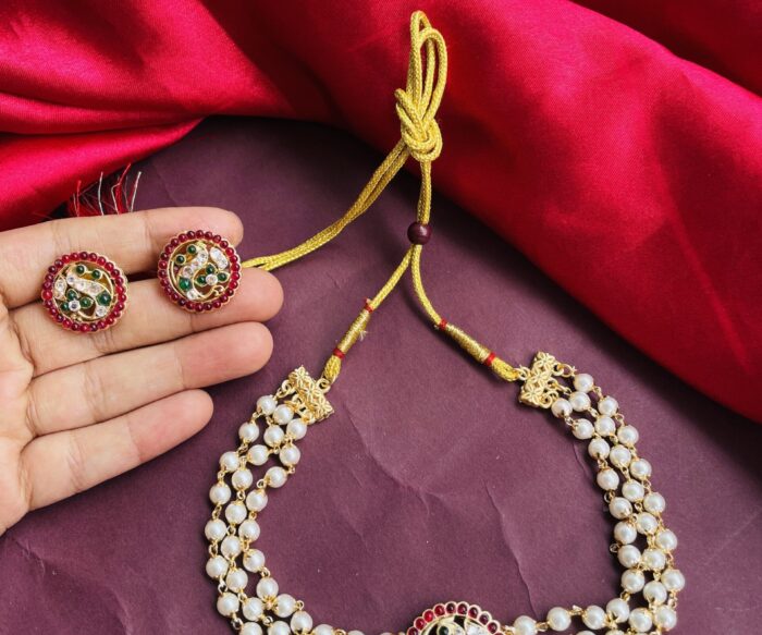 Peacock Pearls Choker With Earrings AJP2024-139