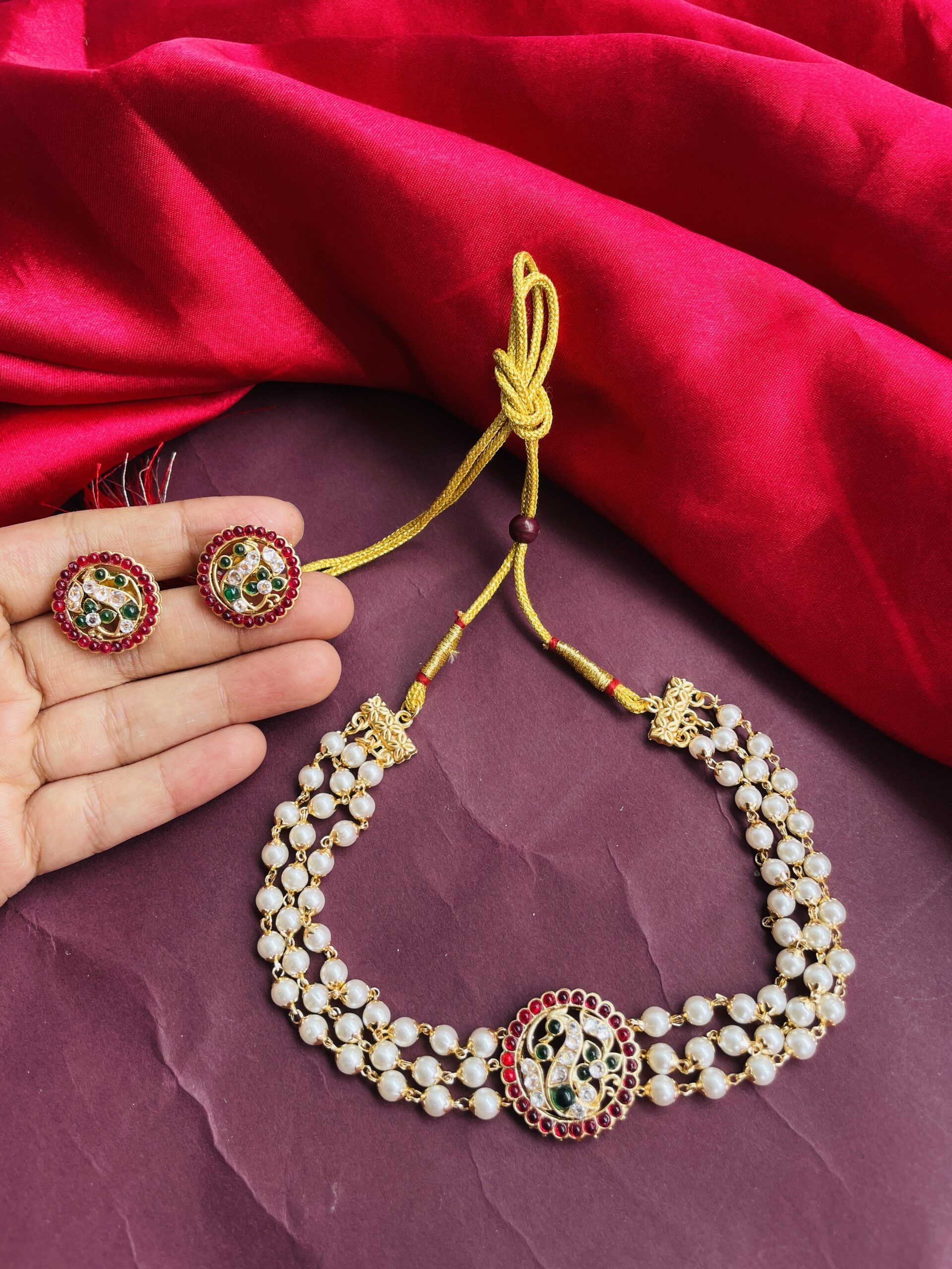Peacock Pearls Choker With Earrings AJP2024-139