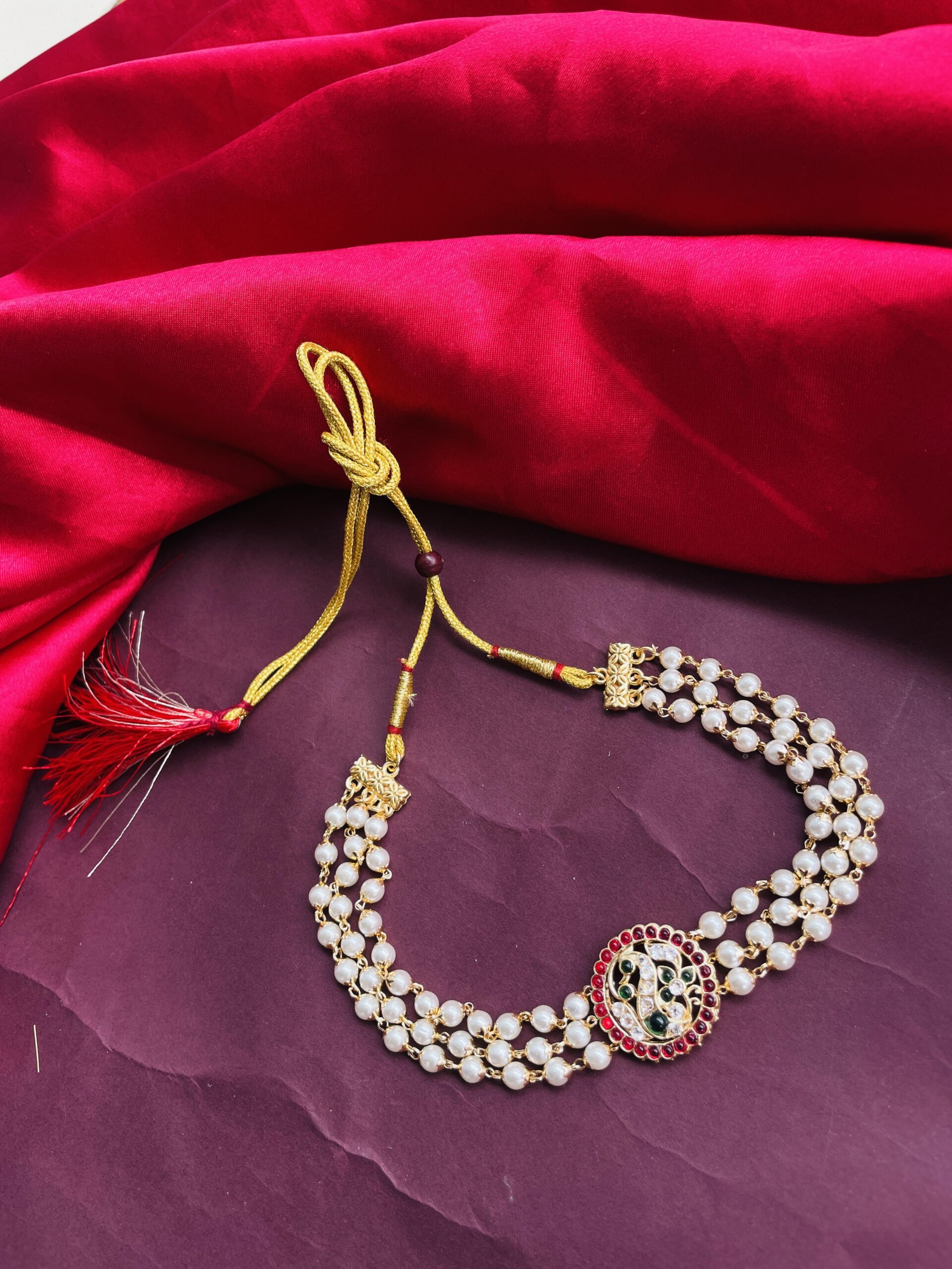 Peacock Pearls Choker With Earrings AJP2024-139 - Image 3