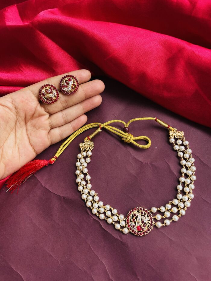 Peacock Pearls Choker With Earrings AJP2024-140