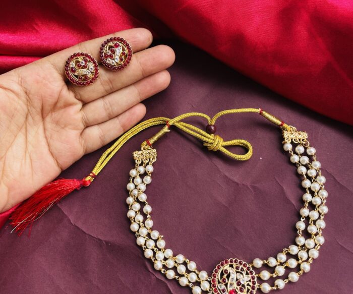 Peacock Pearls Choker With Earrings AJP2024-140