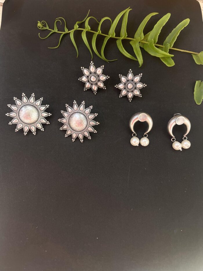 Silver Look like Oxidised Premium Quality Stud AJP2023-75